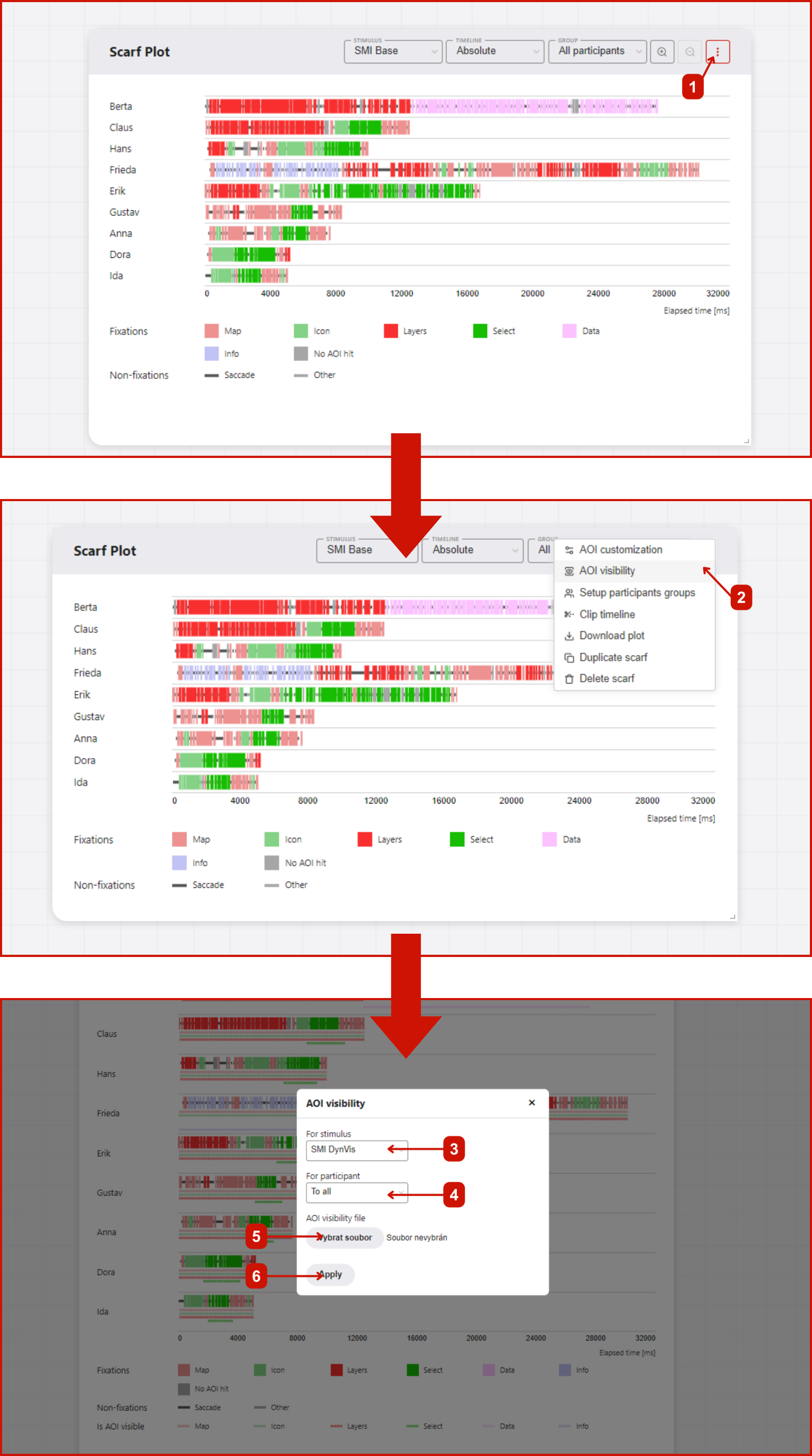 Dialog for adding AOI visibility data to a scarf plot.