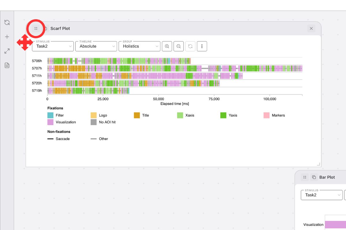 Dragging a plot across the GazePlotter workspace grid.