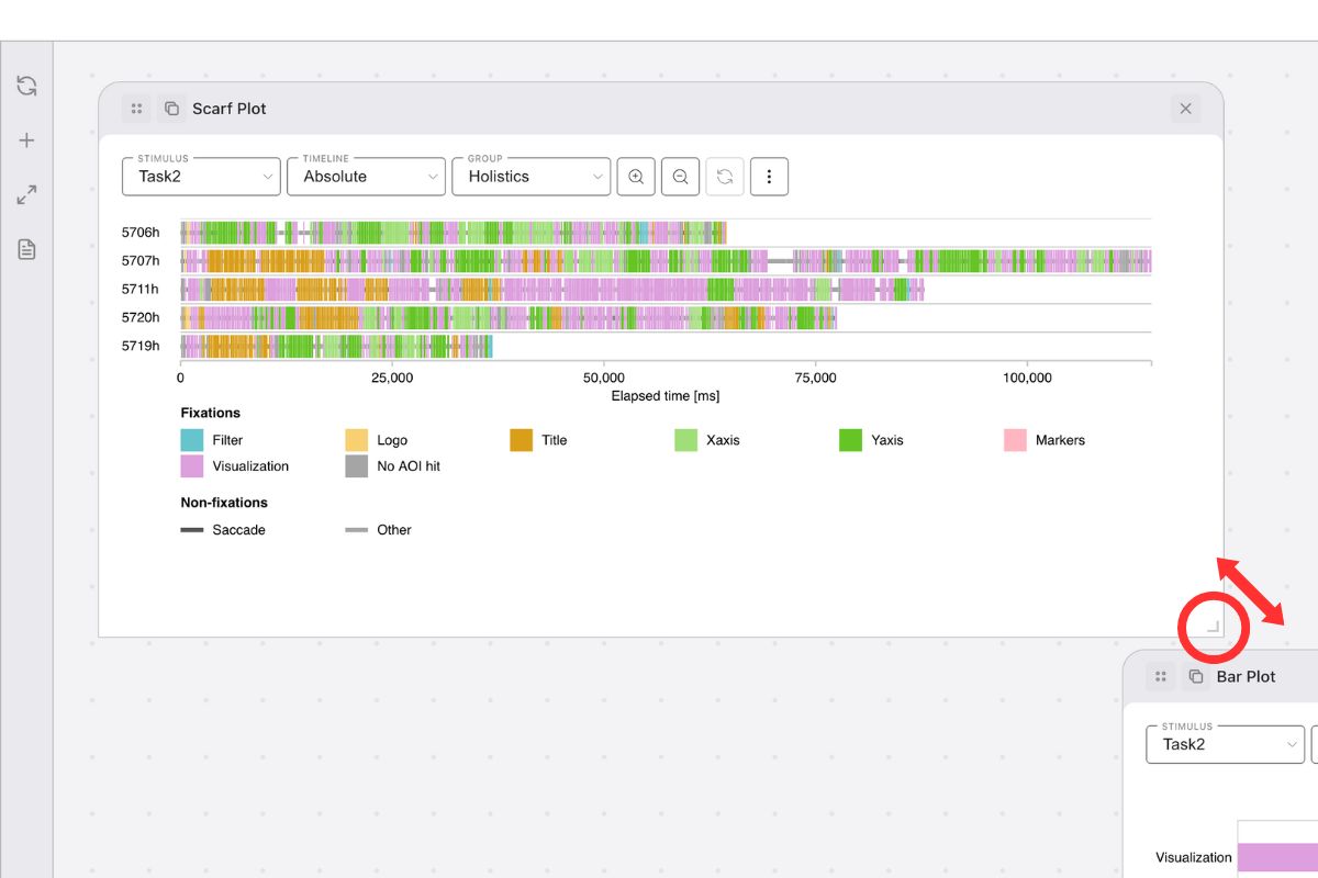 Resizing a plot from the bottom-right corner in the workspace.